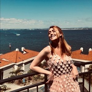 BLUSH MIDI FLORAL APPLIQUÉ DRESS